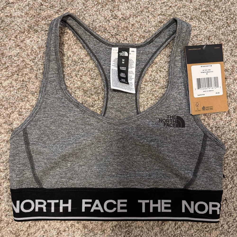 North face women’s sports bra grey black medium NWT